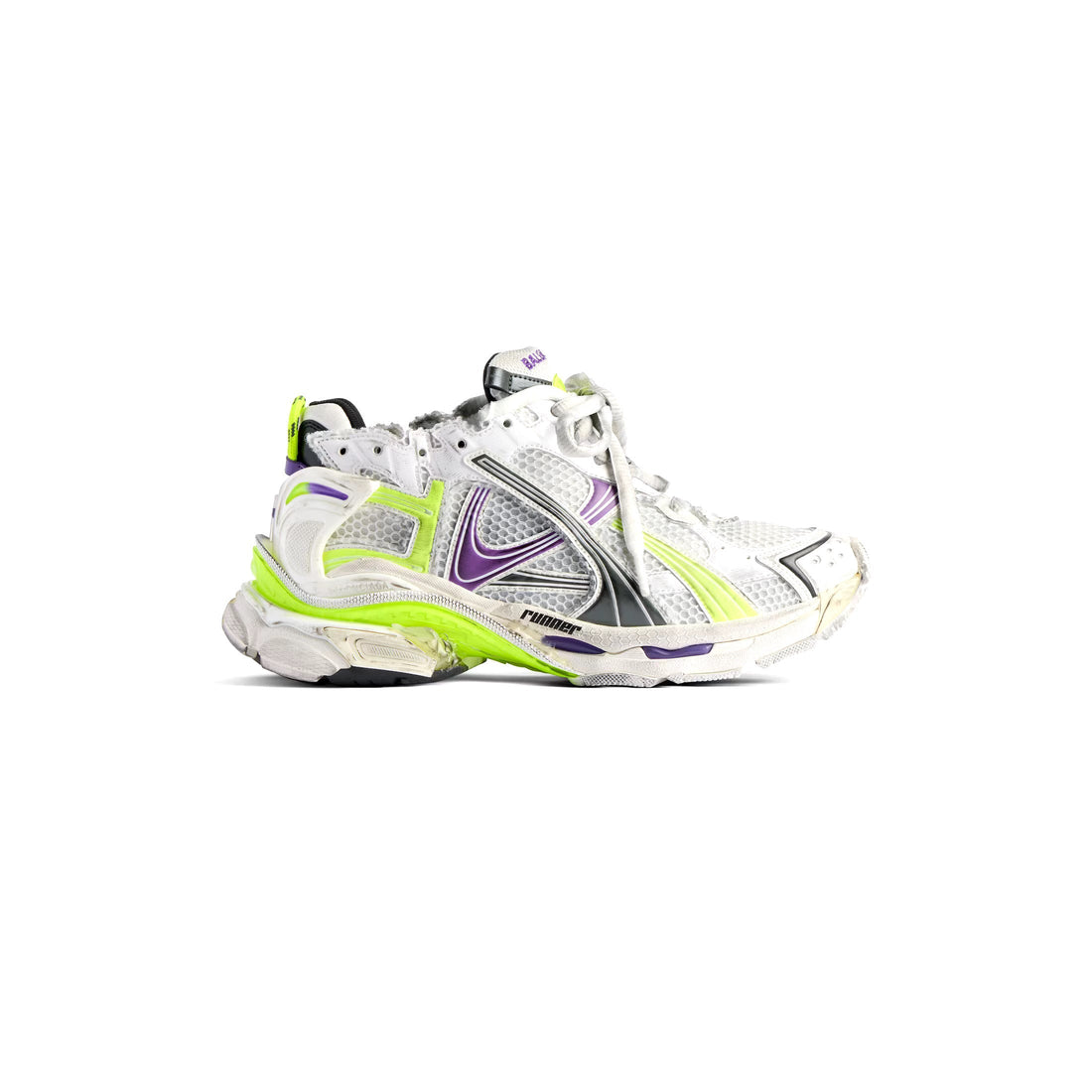 BALENCIAGA MEN'S RUNNER SNEAKER IN WHITE/NEON YELLOW/GREY/PURPLE