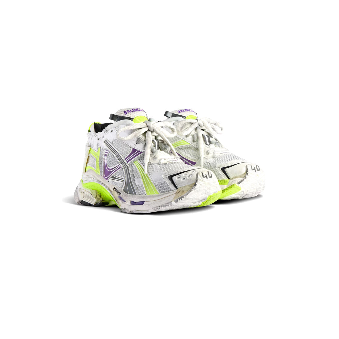 BALENCIAGA MEN'S RUNNER SNEAKER IN WHITE/NEON YELLOW/GREY/PURPLE